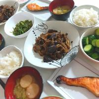 夕食(*^^*)
牛肉となすと舞茸炒め
西京燒鮭
やみつきピーマン
きゅうりの紫蘇漬け
おくらとお麩のお味噌汁
