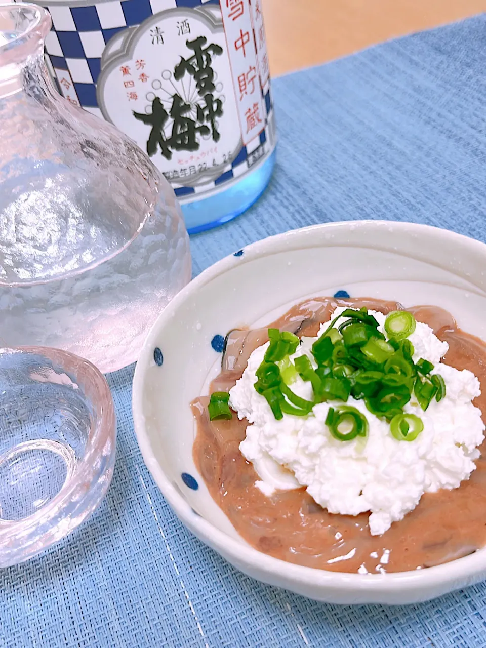 イカの塩辛カッテージチーズと日本酒（雪中梅）|Sさん