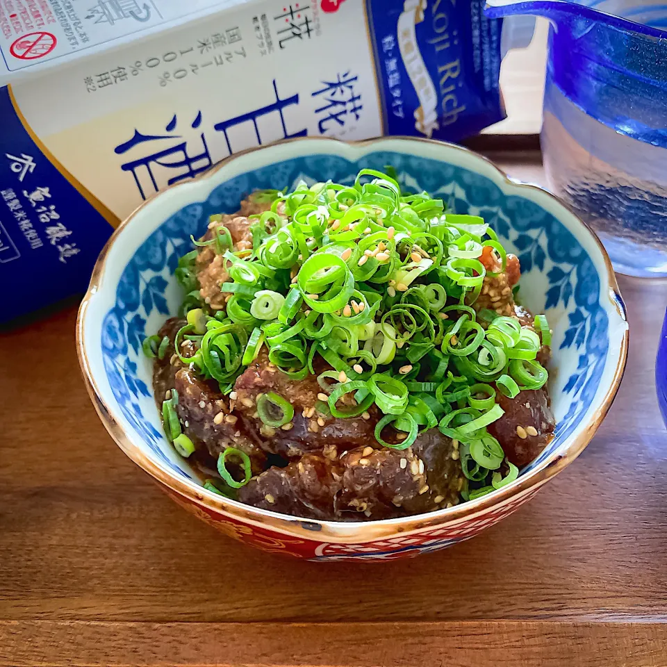 日本酒のお共に🍶糀甘酒仕立てのりゅうきゅう漬け|にゃんぺこさん