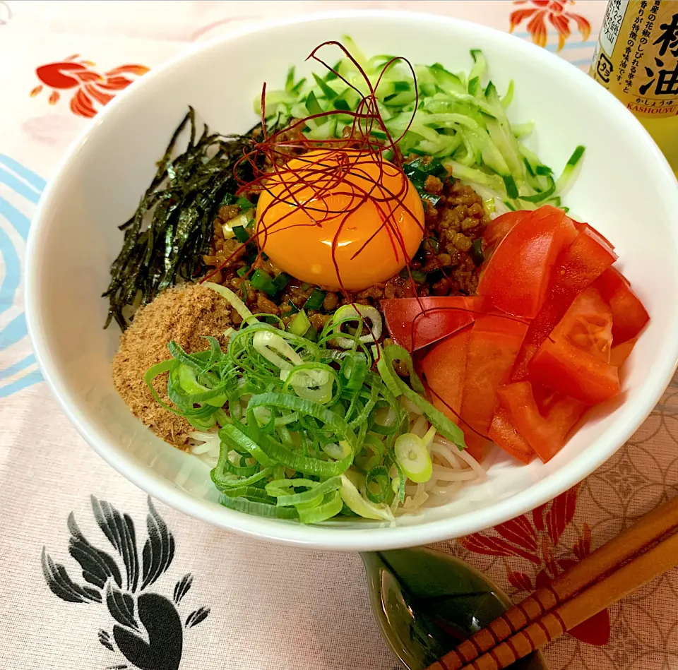 台湾まぜそば風素麺|のらねこままさん