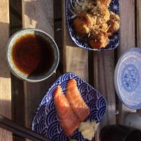 Salmon sashimi & Takoyaki
