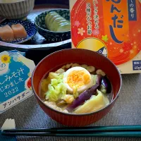 Snapdishの料理写真:冷やしみそ汁はじめました2022             ゆで卵と野菜のパワー冷やしみそ汁