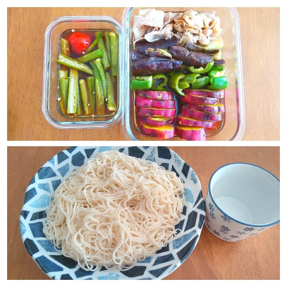 2022 0817　野菜とお肉の焼きびたし　そうめん|いもこ。さん