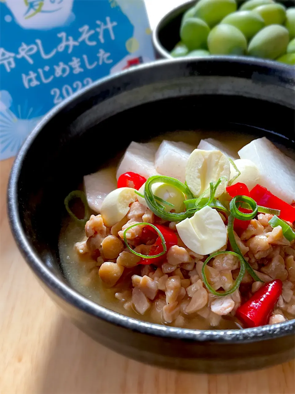 納豆と長芋とハスの実の冷やし糀甘酒みそ汁🎐|9421beruさん