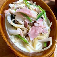 ベーコンと野菜たっぷりクリームパスタ|だてまんさん