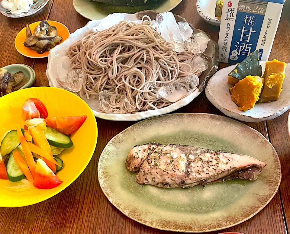 晩ごはん♯蕎麦♯かぼちゃ煮♯甘酒部|小松菜さん