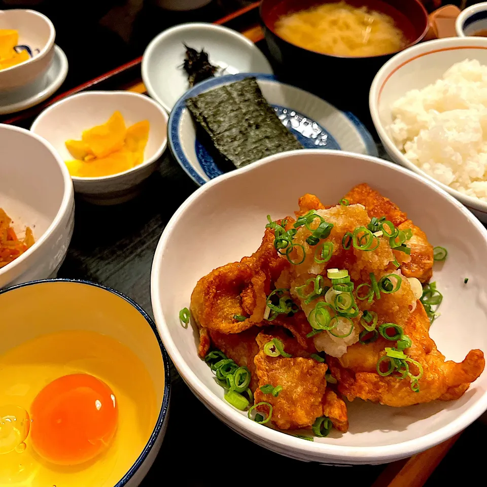 鳥からポン酢定食＋海苔＋たまご@のみた家三平(月島)|塩豚骨さん