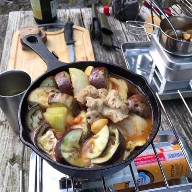 Snapdishの料理写真:チキンと丸茄子の煮込みで昼ごはん|ばくあんしゃさん