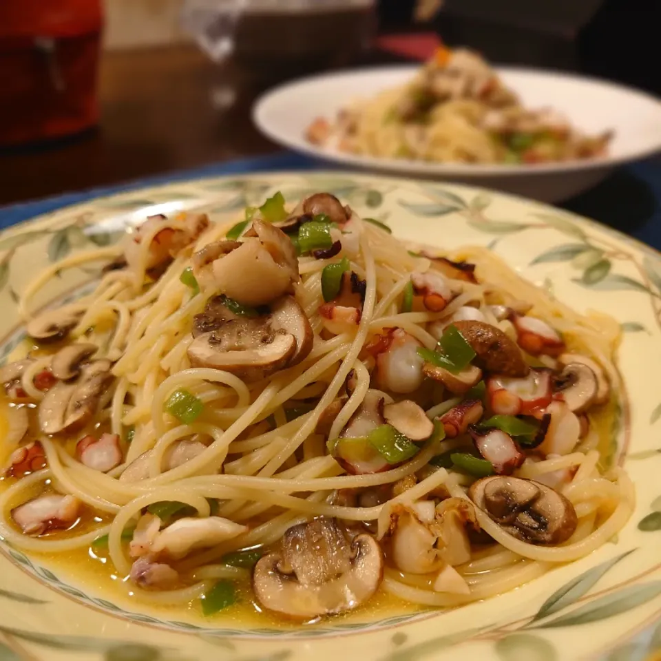 タコとマッシュルームとしてはのパスタ(*^^*)|しーPaPaさん