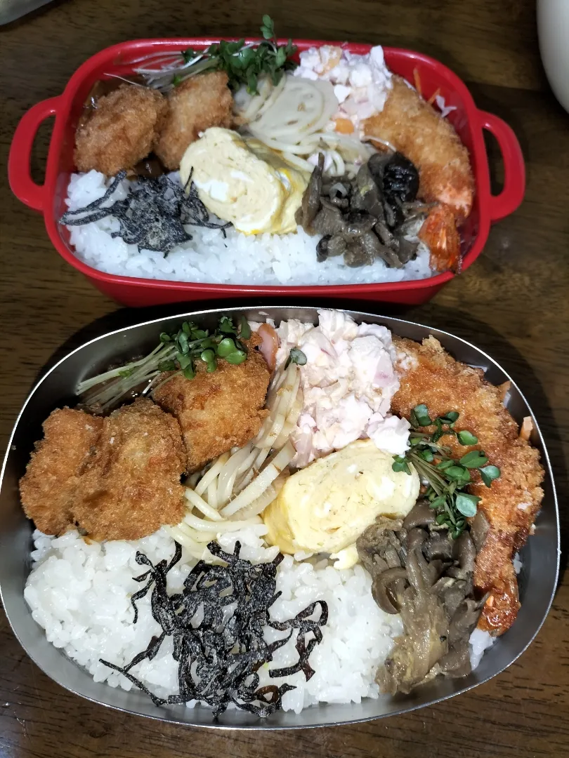 私弁当　旦那弁当🍱
　海老フライ😄|miimiさん