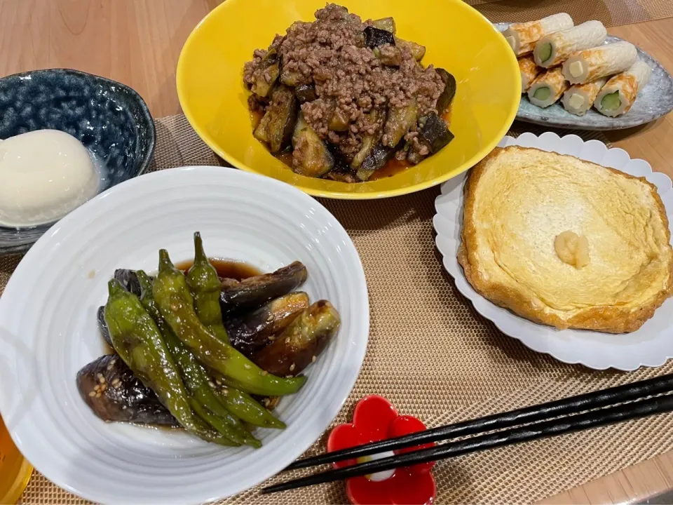 🍆麻婆茄子
茄子の焼き浸し
厚揚げ焼き
ちくわ〜|A-YA-YA-YAさん