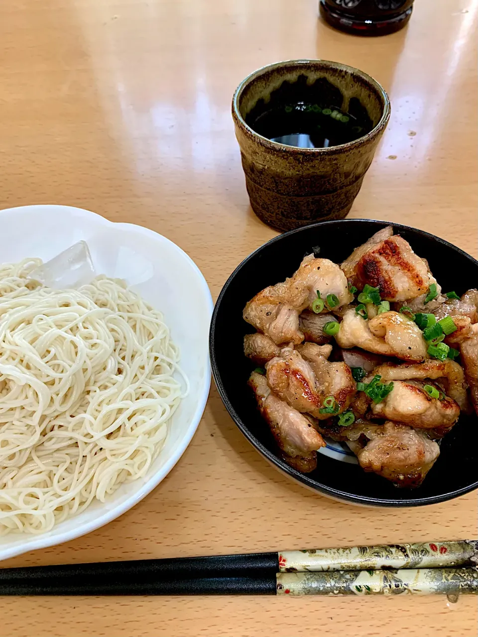 鳥ももネギぽん炒め&素麺|G0MAさん