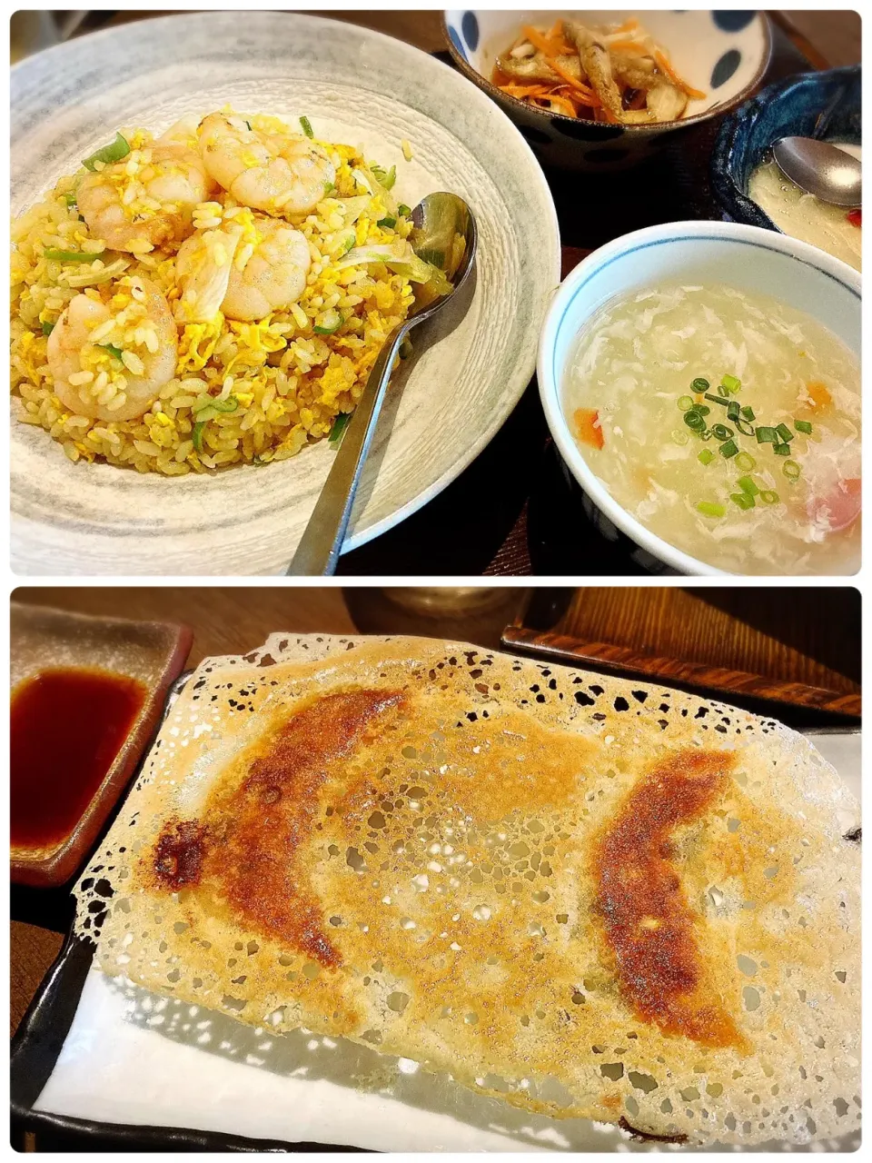 Snapdishの料理写真:海老炒飯＋９種野菜餃子（黒豚入り） ¥1,280|Blue Moon Caféさん