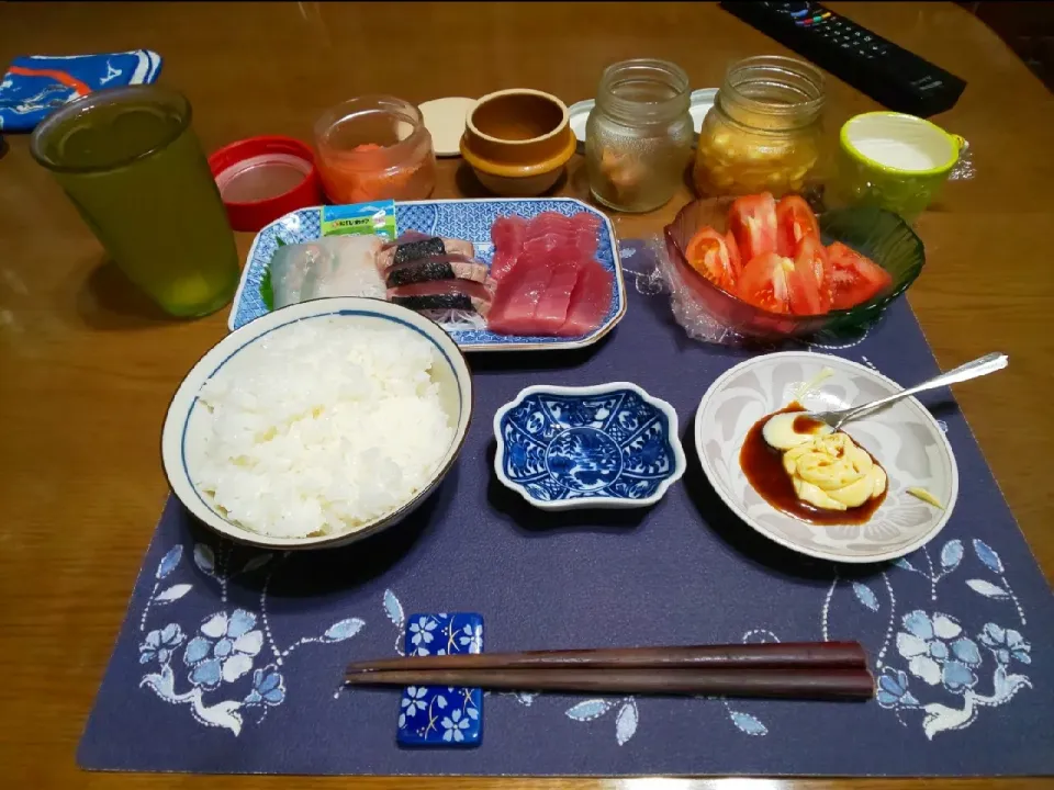 めばちまぐろ刺身&平目お造り&鰹のたたき(夕飯)|enarinさん