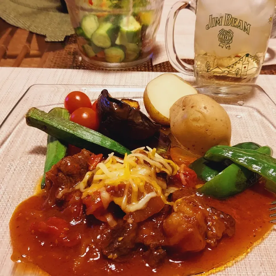 牛すね肉トマト煮込み🍺ハイボール♫|miyuki🌱さん