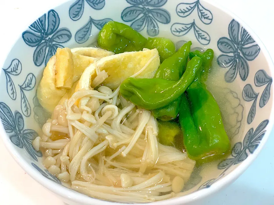 ししとうと揚げ、えのきの白だし煮|ゆみさん