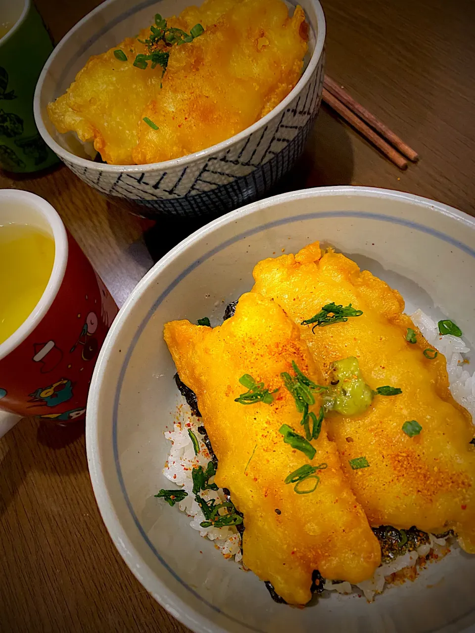 Snapdishの料理写真:イカ天丼　焼き海苔　お茶|ch＊K*∀o(^^*)♪さん