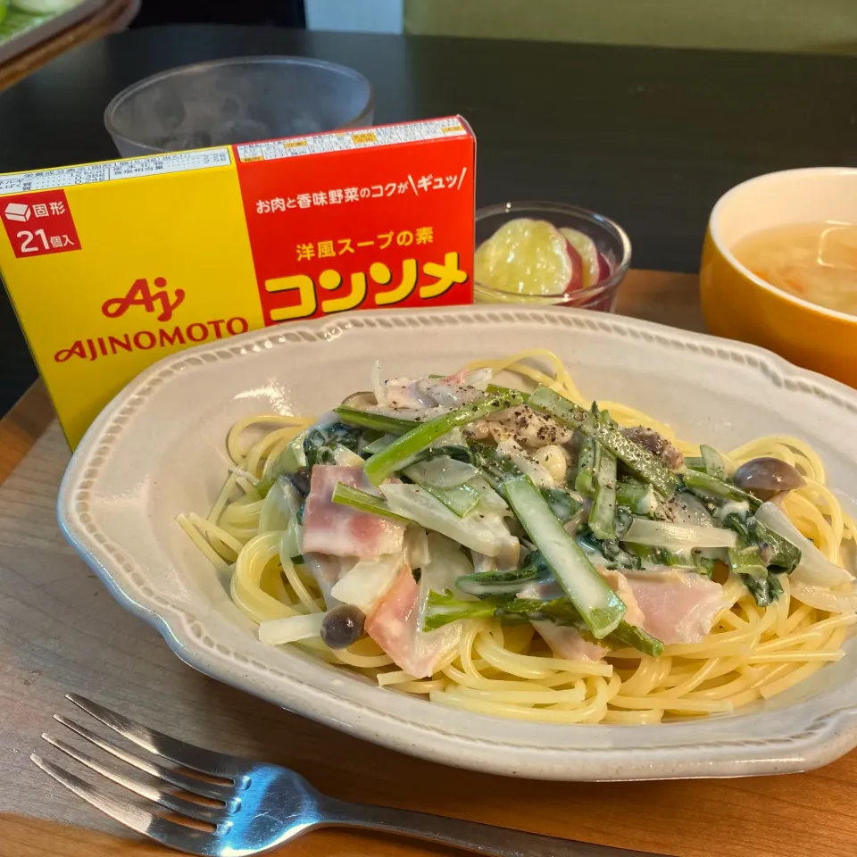 しめじと小松菜のクリームパスタ|ちぐあささん