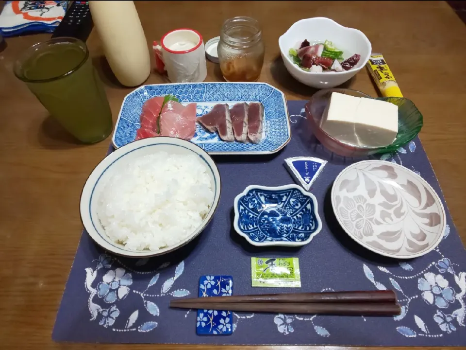 鮪二種切り落としと鰹のたたき(夕飯)|enarinさん