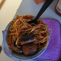 spaghetti with sausage and meatballs|Macchefさん