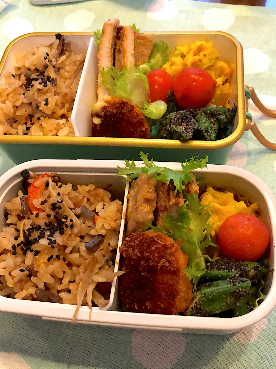 2022.9.2  ＊今日のお弁当＊かぼちゃのサラダ＆オクラの胡麻和え＊|rinrin*mama*さん