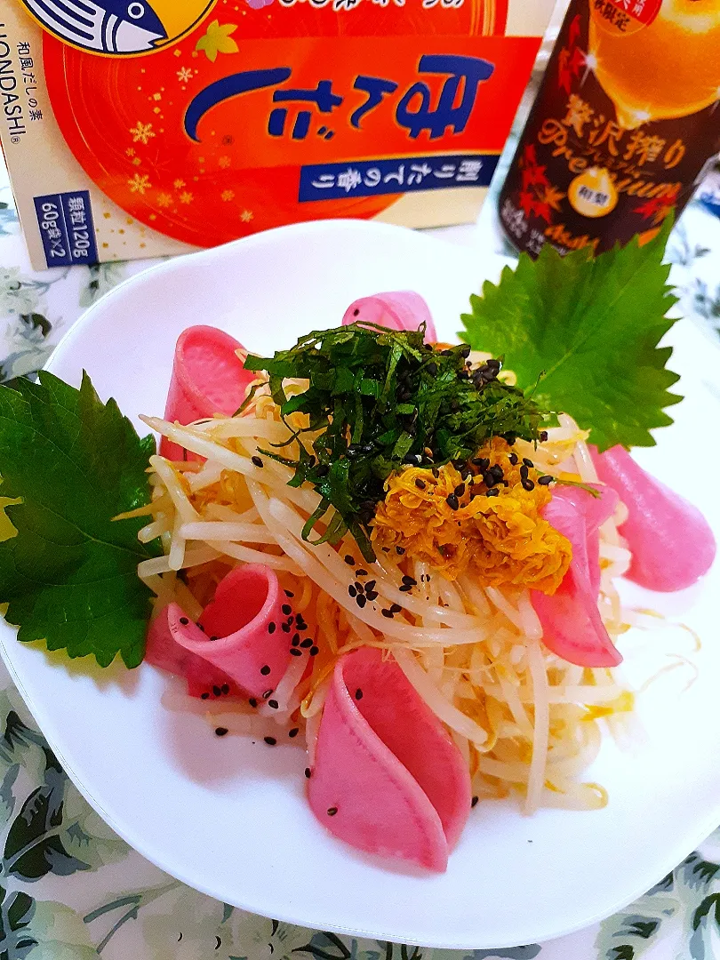 🔷ほんだしで茹でるだけ⭐もやし和風サラダ🥗茹でたお湯はスープに❗🔷|@きなこさん