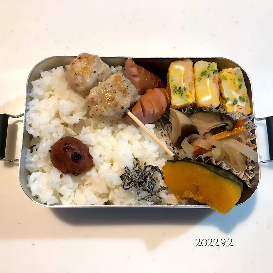 サラ弁　　　　　　　　　　　　　　　　　　鶏つくね　南瓜の煮物　切干大根煮　カニカマと葱の卵焼き|じゅんさんさん