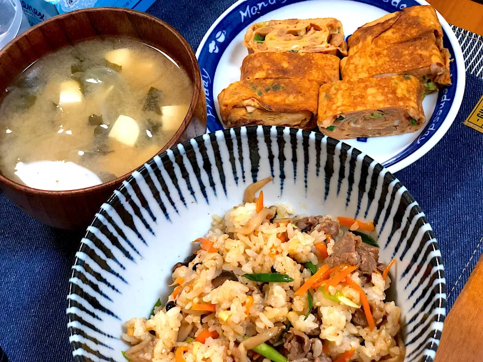 混ぜごはんとキム納豆玉子焼き|はっぱさん