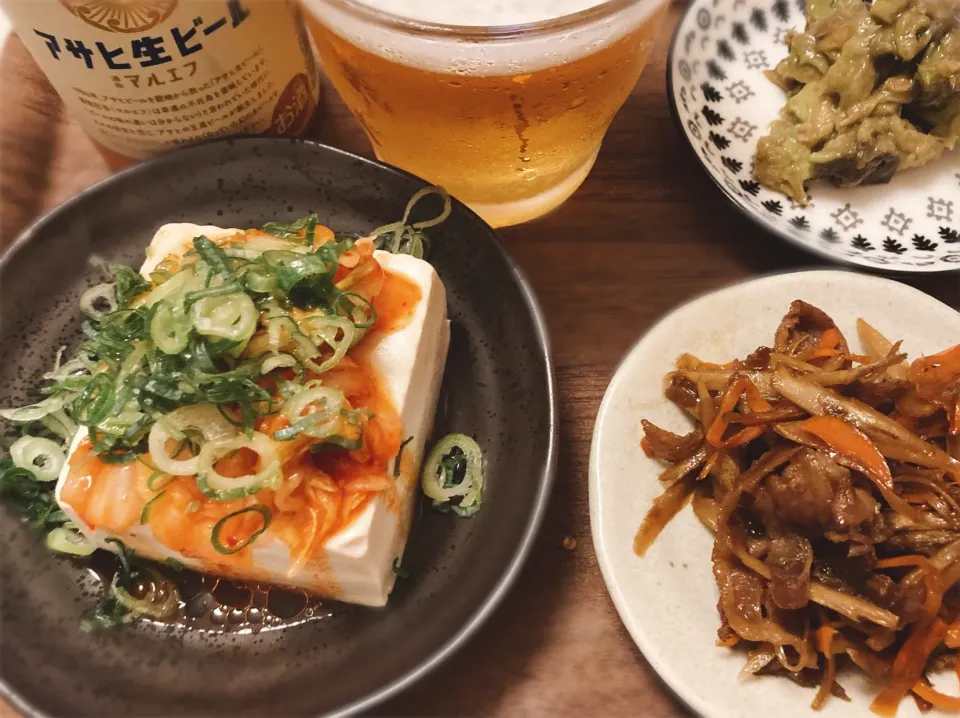 今日のおうち居酒屋セット🍺ネギキムチ奴🌶きんぴらごぼう🥕アボカドとツナの中華和え🥑|gunlove❤さん