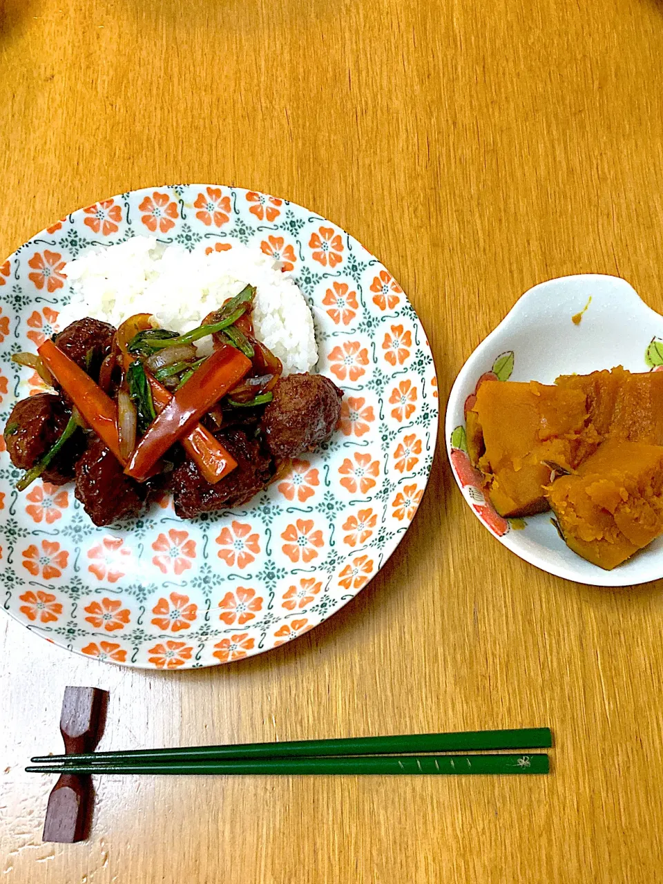 Snapdishの料理写真:俺の肉団子のあんかけ中華飯とかぼちゃ煮|Take Cさん