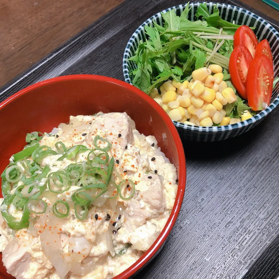 豆腐親子丼&水菜サラダ|まちゃさん