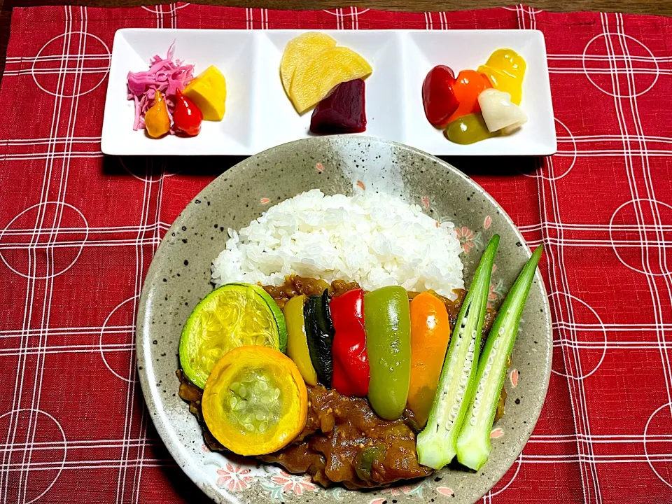 自家製夏野菜のキーマカレー♪グリル野菜を添えて|ひだまり農園さん