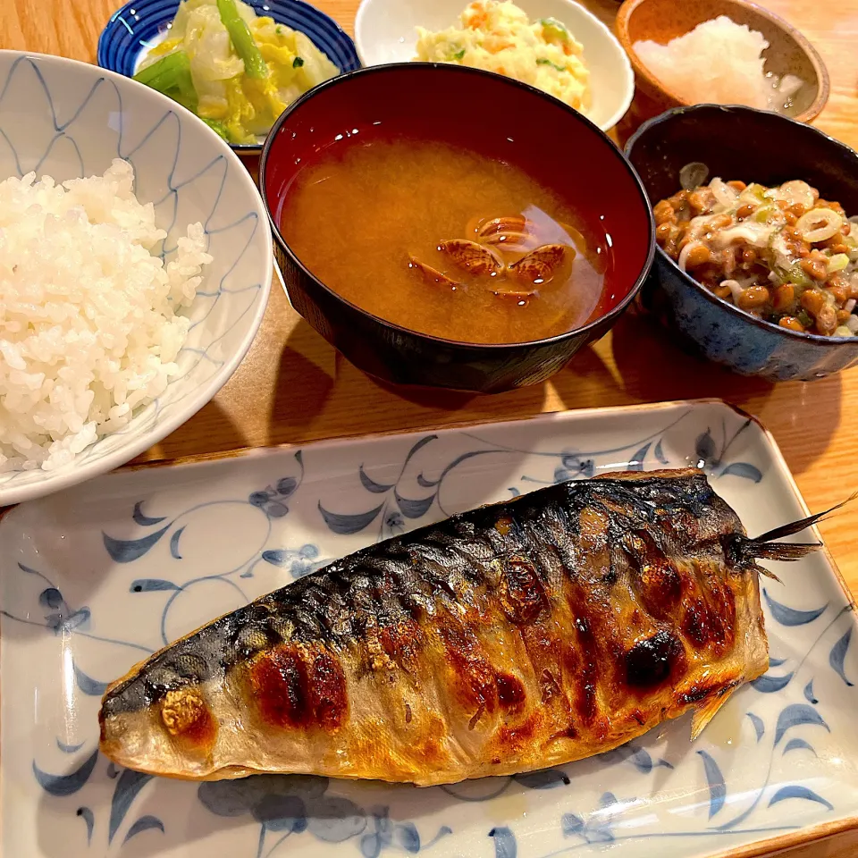 サバ一夜干し定食＋納豆@ますや(月島)|塩豚骨さん