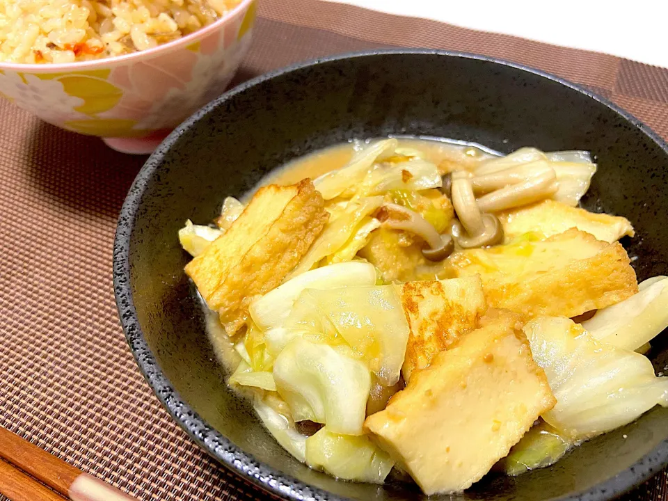 キャベツと厚揚げのしょうが味噌煮|ゆうさん