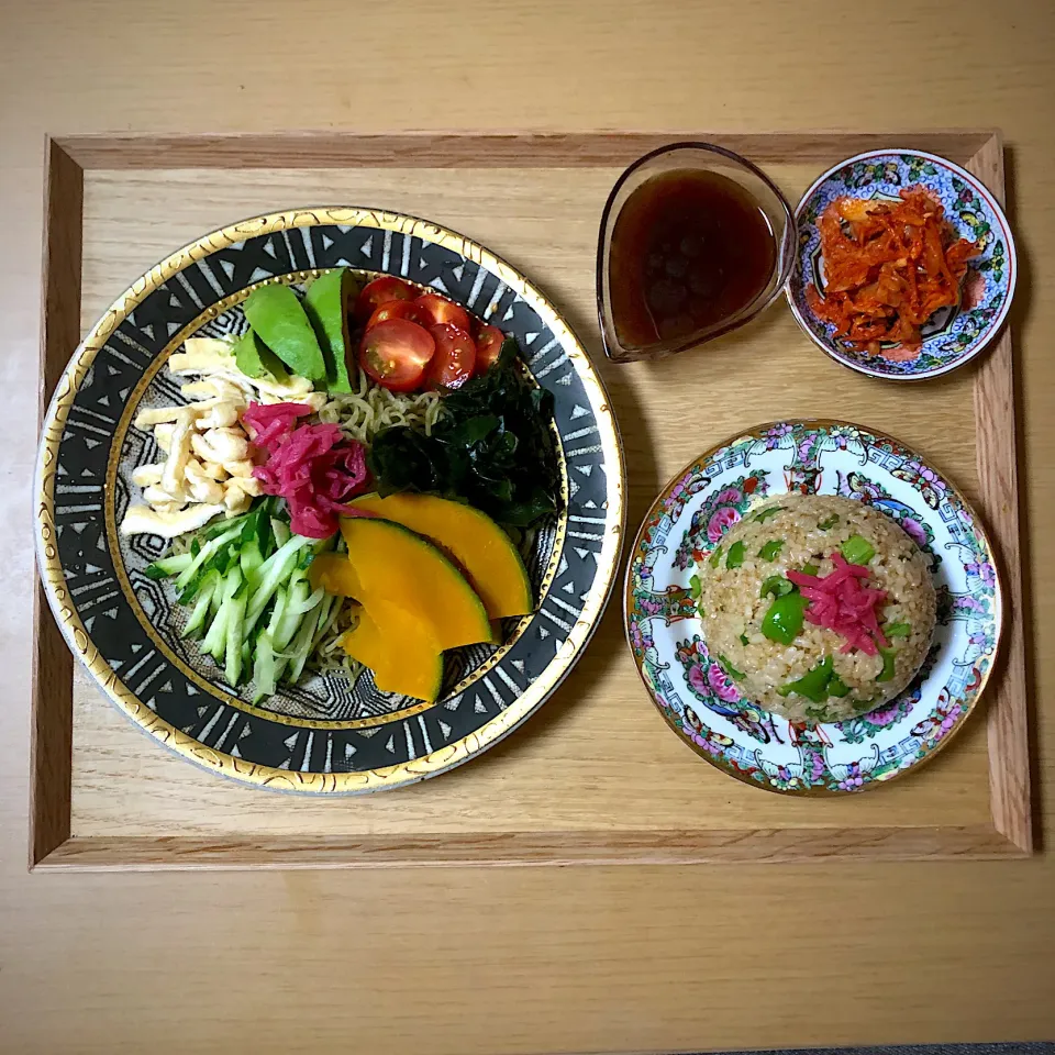 #vegan  甘酒タレの冷やし中華 ピーマンの玄米チャーハン|makiko_aさん