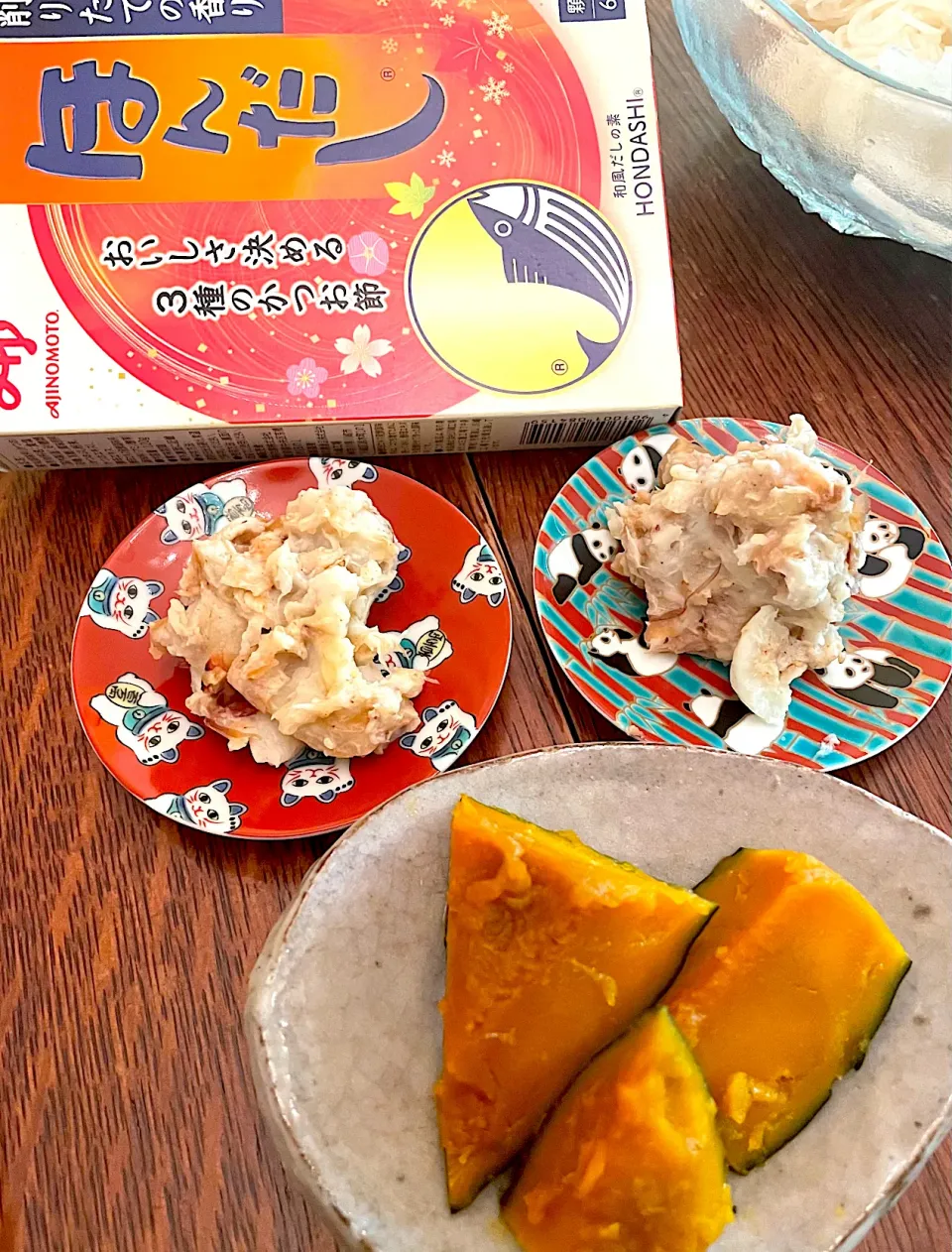 晩ごはん♯ほんだし♯里芋のウメェサラダ♯かぼちゃ煮♯美味しい♯節約夏レシピ|小松菜さん