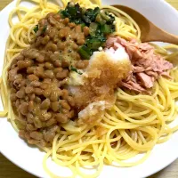 Snapdishの料理写真:納豆ツナだしおろしスパ|sasaさん