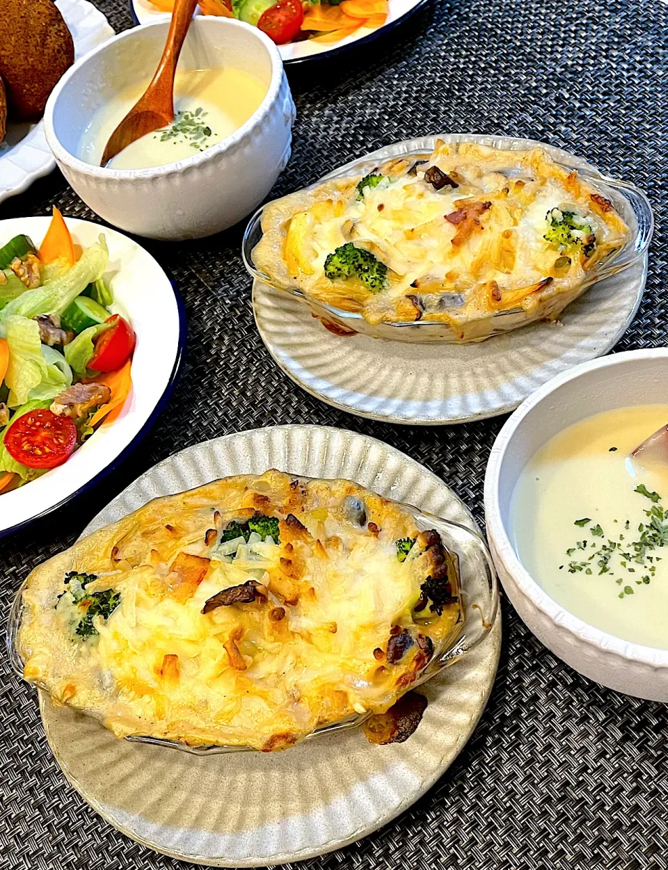 Snapdishの料理写真:豆乳ソフトで、🥔🍄グラタン＆🍠スープ|シフォンさん