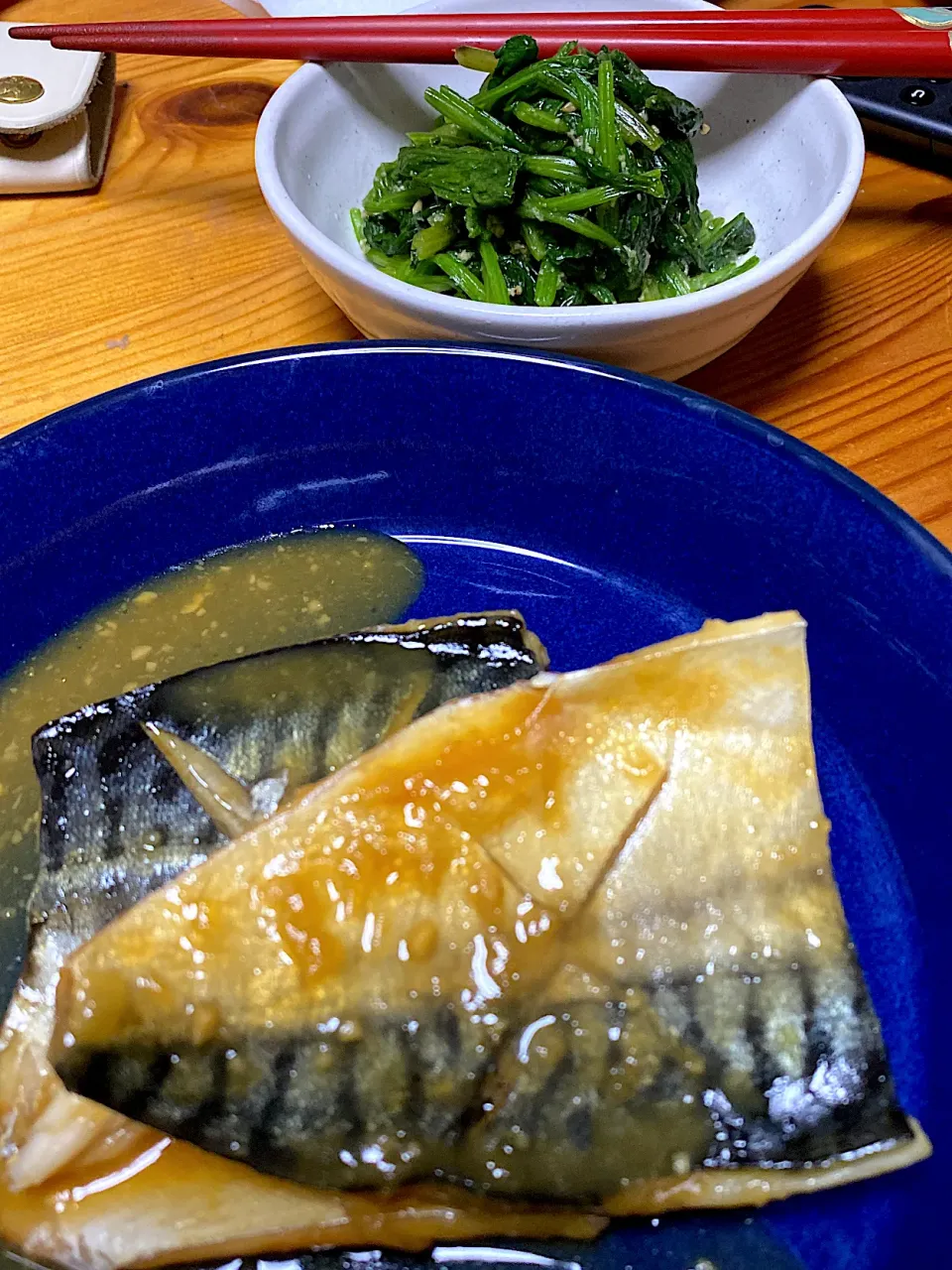 鯖の味噌煮、ほうれん草のごま和え|kaaaaaさん