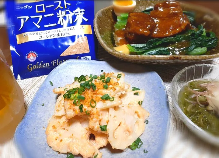 おかちさんの料理
　レンコンの明太子サラダ🍃

糀甘酒で豚角煮🐽|びせんさん