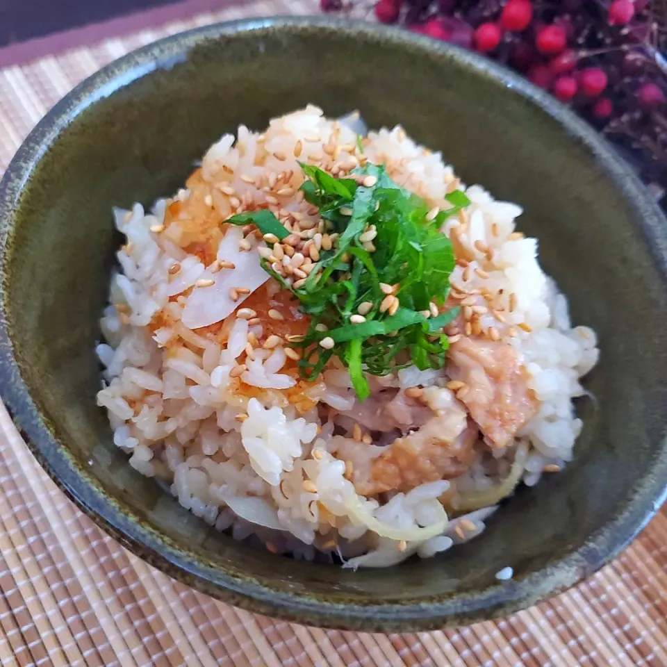 Snapdishの料理写真:鶏皮とたっぷり生姜の炊き込みご飯( ˙▿˙　)
ゴボウ入り|まぁさん