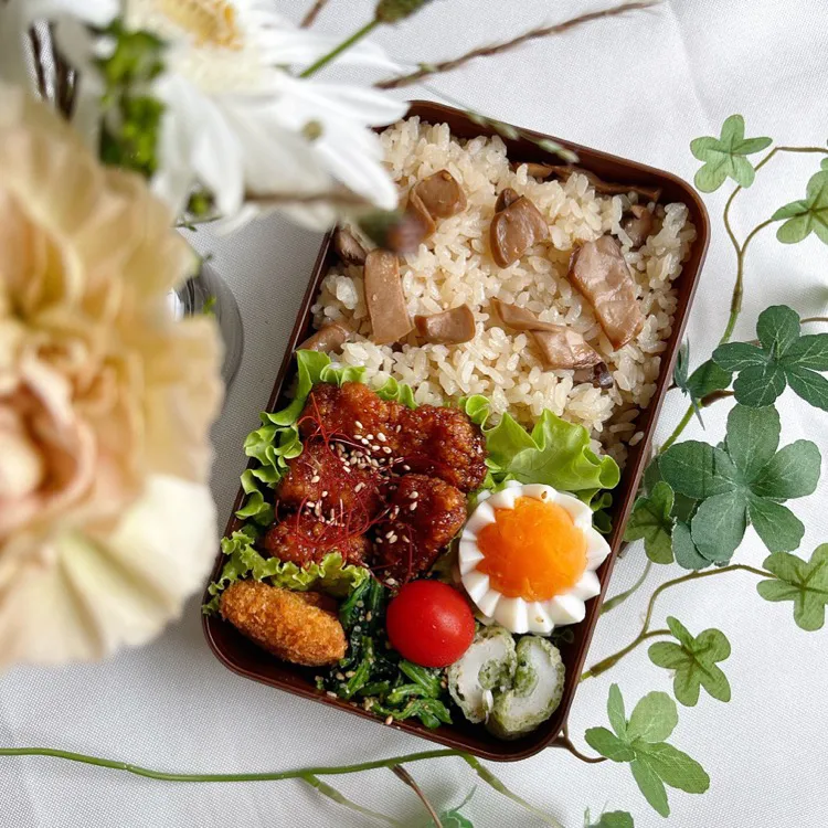 Snapdishの料理写真:9/9❤︎主人の舞茸ごはん弁当🌱|Makinsさん