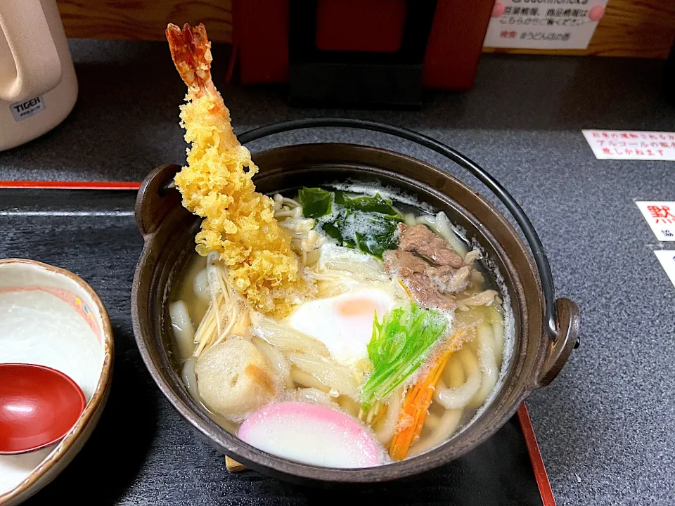 海老天入り鍋焼きうどん🍲|yokoさん