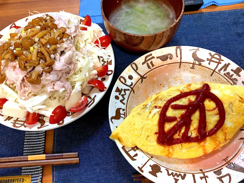 オムそばライスと香味なめこドレ豆腐サラダ|はっぱさん