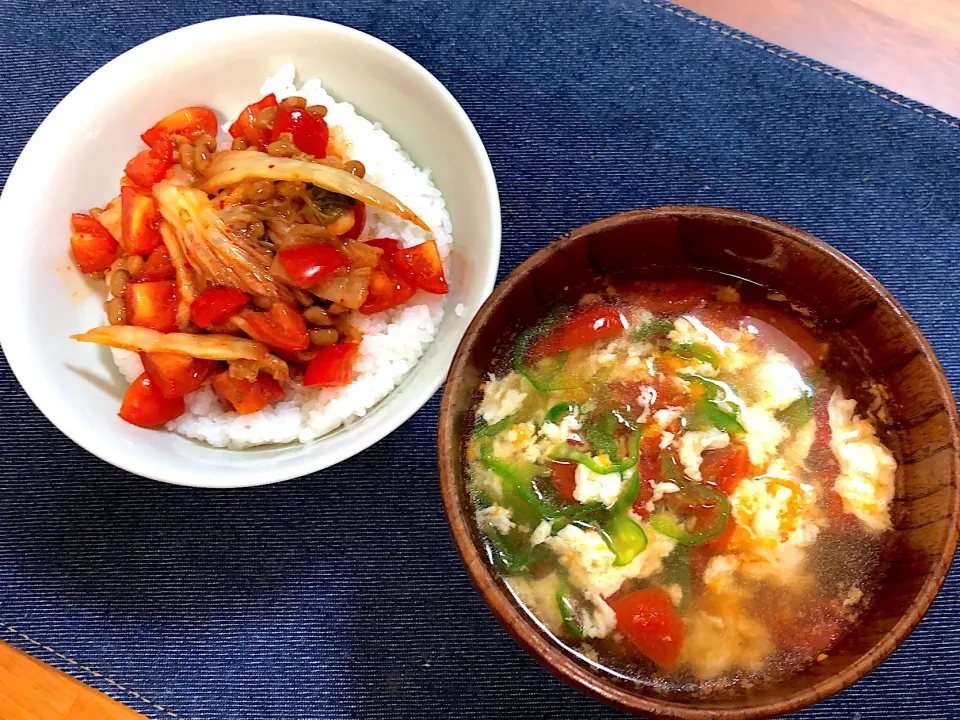 ミニトマキム納豆とトマピーコンソメスープ|はっぱさん