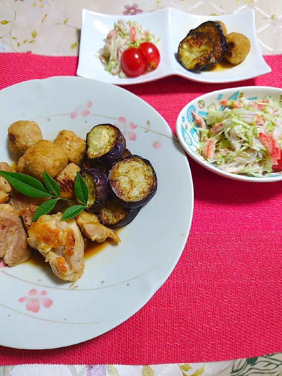 鶏の照り焼き
キャベツサラダ
焼き茄子|🍒ふみりん🍒さん