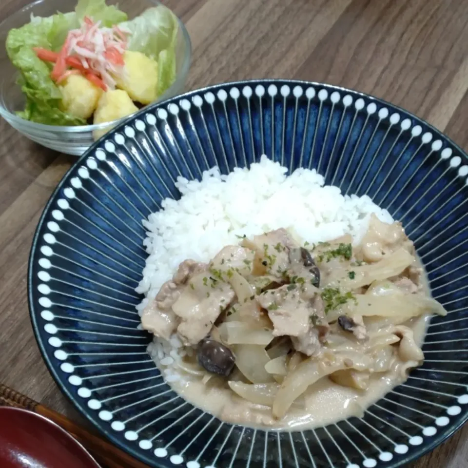 Snapdishの料理写真:平茸と豚肉のクリームソースライス|ゆりちさん