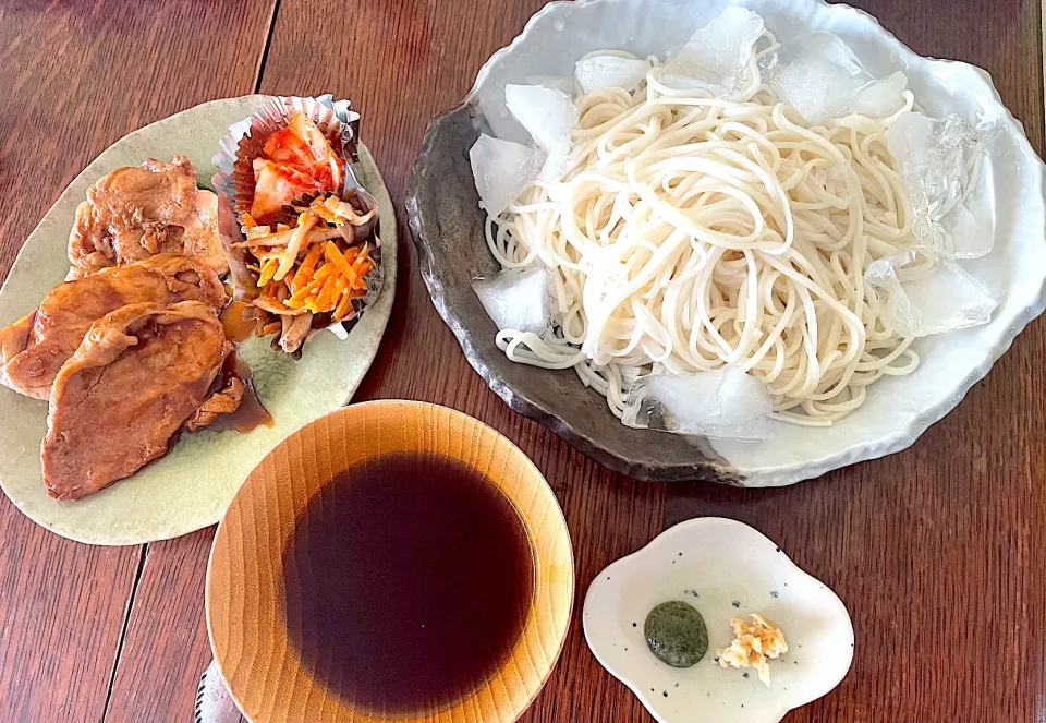 ランチ♯半田そうめん♯生姜焼き|小松菜さん