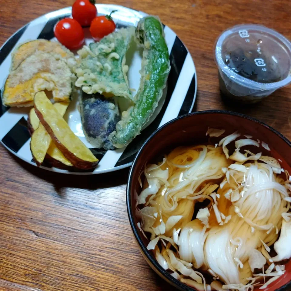 Snapdishの料理写真:天ぷら🍆そうめん|☆ちび☆さん