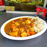 肉が無かったかので、刺し身ホタテを大量シーフードカレー🏖️